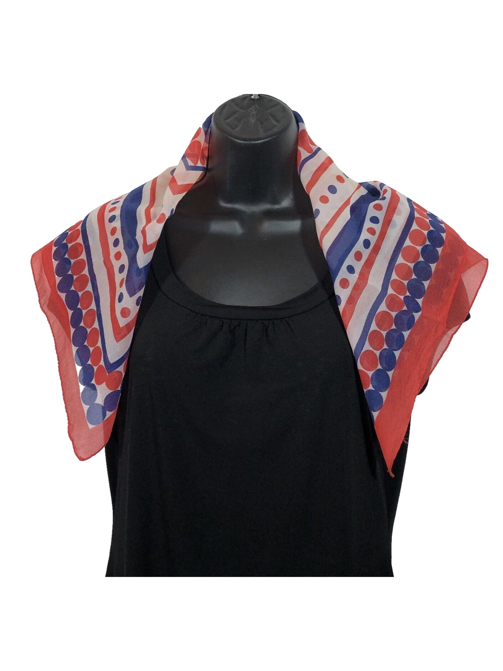 Vintage Sheer Scarf Red White Blue Dots 24" Square Hand-rolled Edge Patriotic